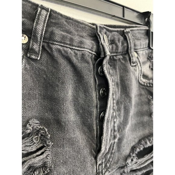 We The Free Distressed High Waist Denim Shorts Women 25 Black Wash Button Fly - Picture 6 of 15